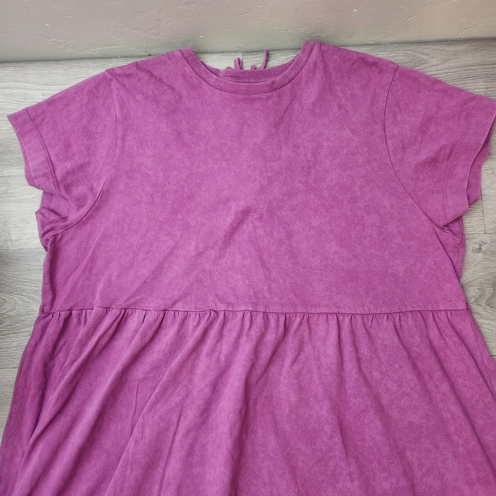 ASOS Curve Purple Maxi T Shirt Dress Size 18 Acid Wash Smock Tie Back Detail - Picture 9 of 13